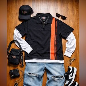 Harley-Davidson Men's Black and Red Polo Shirt